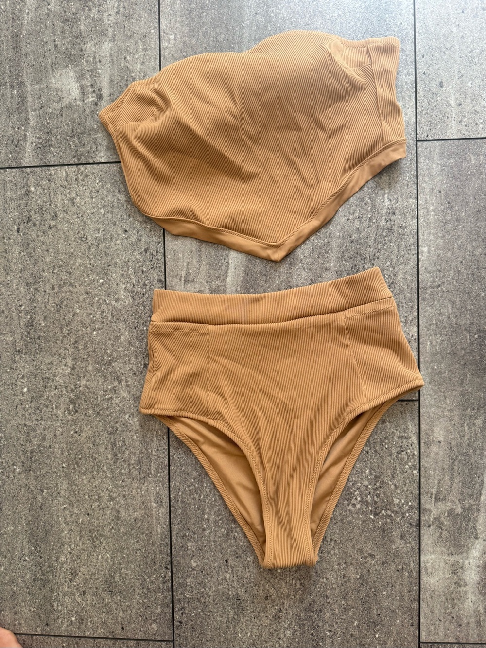 Aerie Ribbed camel high-waisted bikini set